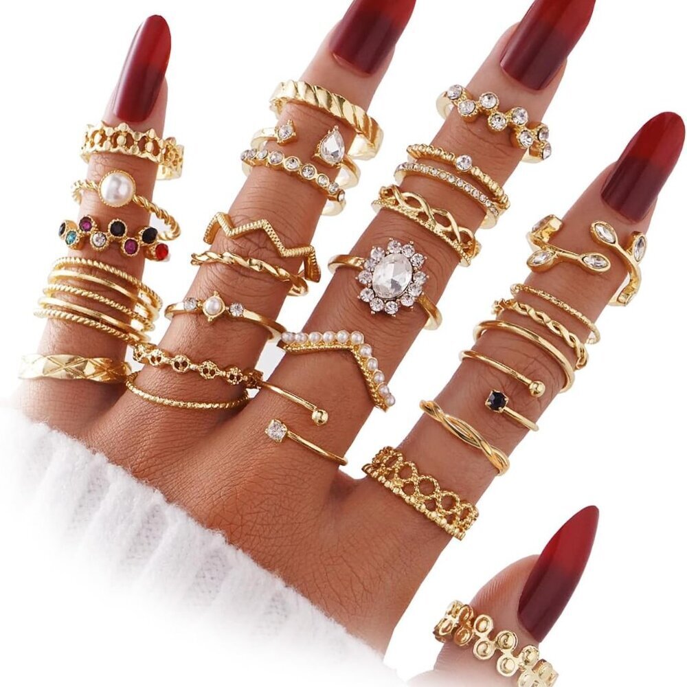 51 Pcs Gold Knuckle Rings Set For Women Girls Vintage Stackable Joint Finger Mid